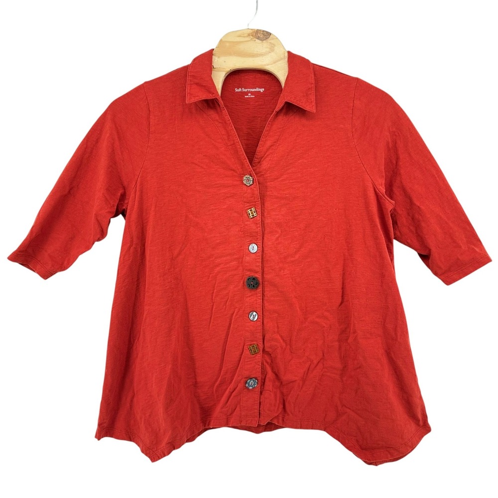 Soft Surroundings Burnt Orange Red Cotton Slub Mixed Button Tunic Top 2X Artsy